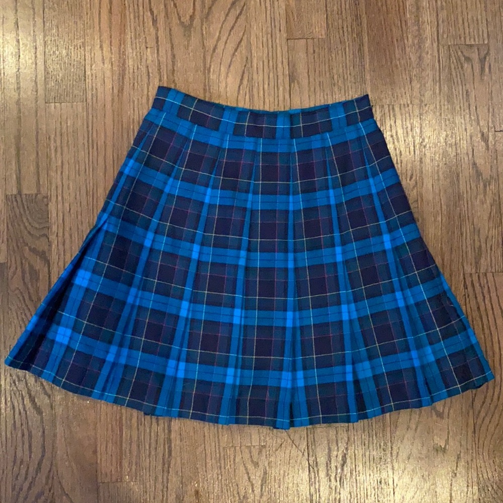 Vintage Viyella tartan checkered blue mini skirt 0
